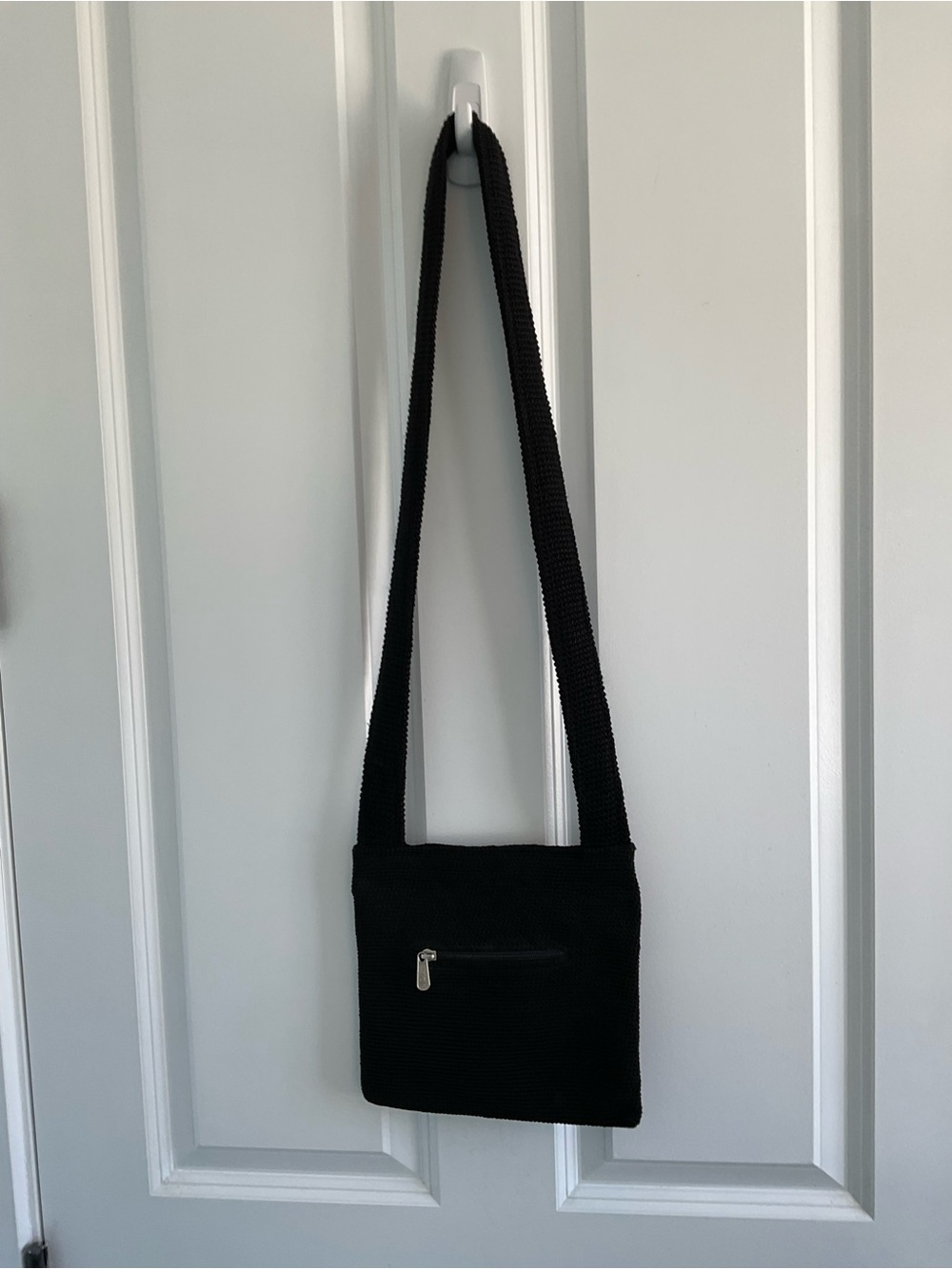 The Sak Black Crochet Knit Crossbody Bag - Casual Everyday Shoulder Purse